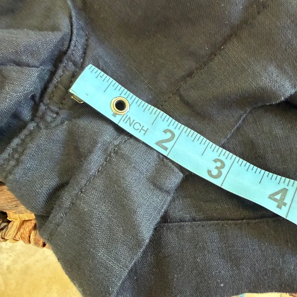 H&M Womens Black 100% Linen Paperbag Waist Casual Shorts Size‎ Medium Pull On